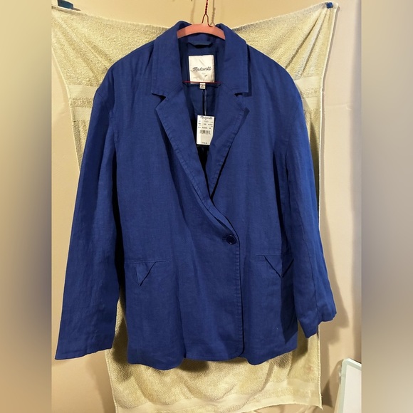 NWT Madewell Sz M Blue 100% linen blazer Chic Office lightweight breathable - Picture 2 of 6